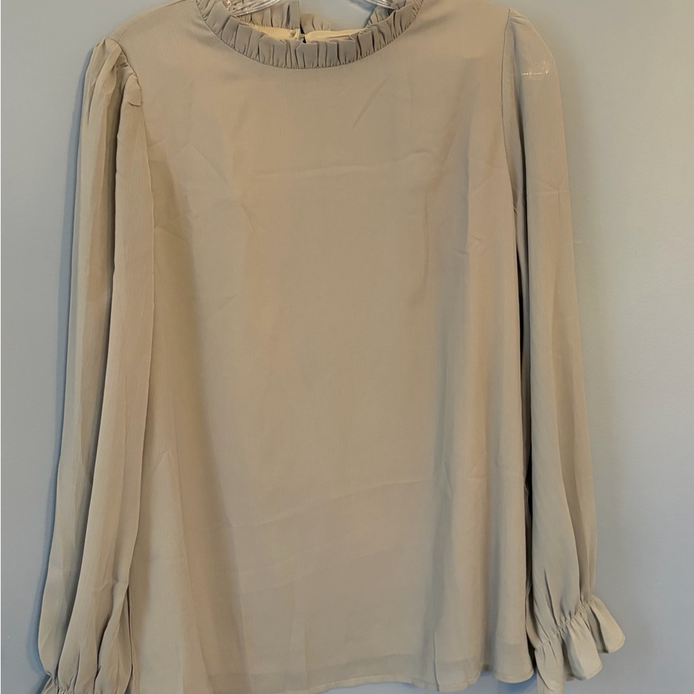 NWT Light green Ruffle Neck Long Sleeve Blouse